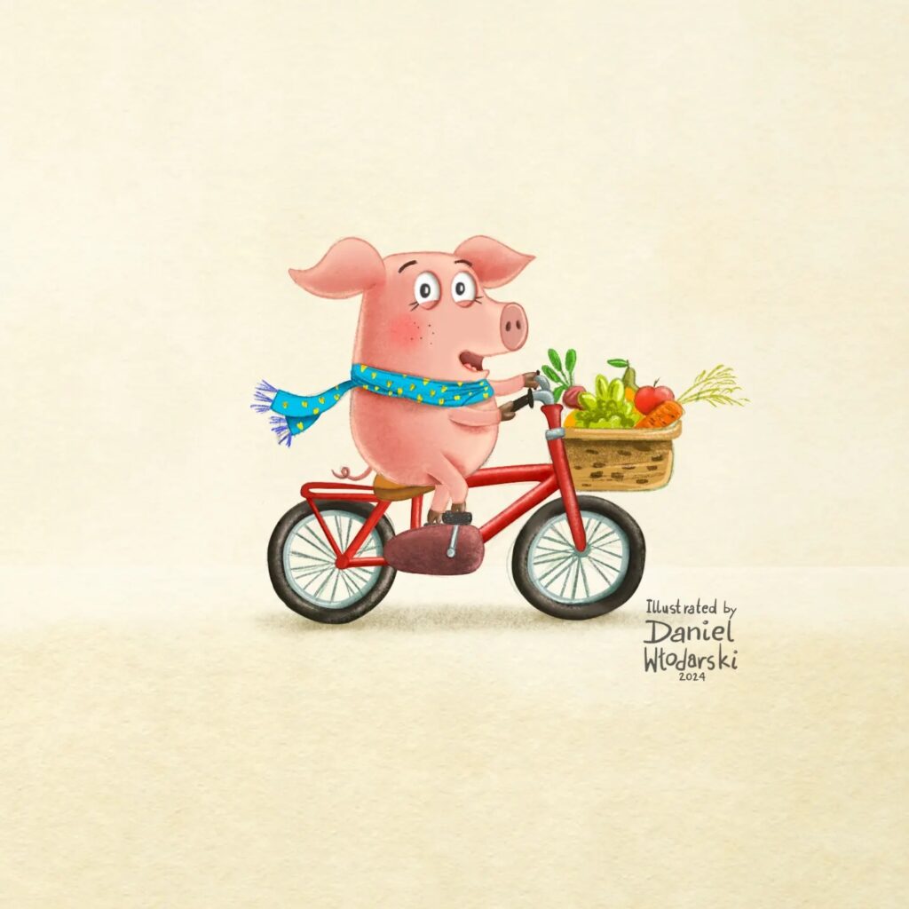 Little piggy children's book illustration by Daniel Włodarski